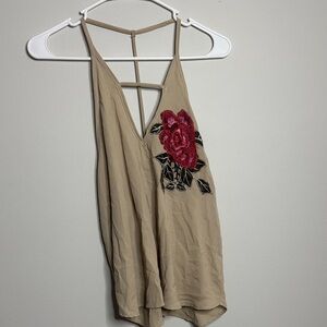 Windsor Beige Top with Red Floral Design B